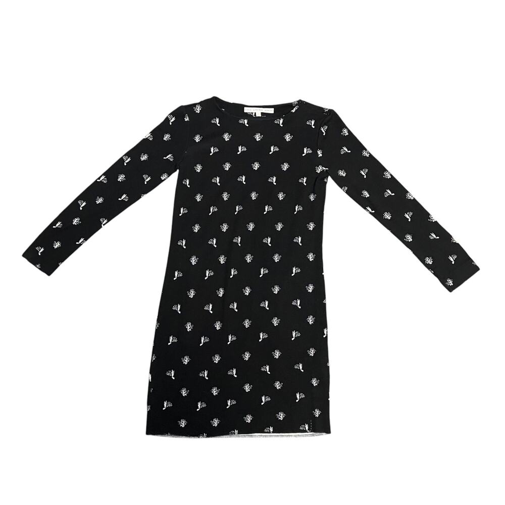 & Other Stories Black Longline Top Mini Dress Long Sleeve Cactus Print Size 4